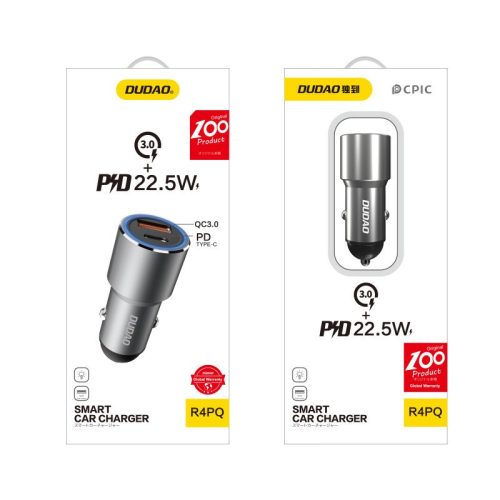USB-C USB-C PD QC 22.5W pelēkās automašīnas lādētājs