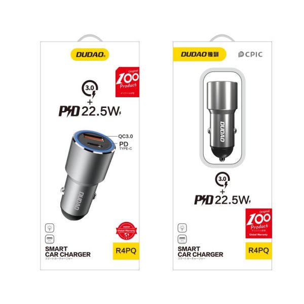 USB-C USB-C PD QC 22.5W pelēkās automašīnas lādētājs