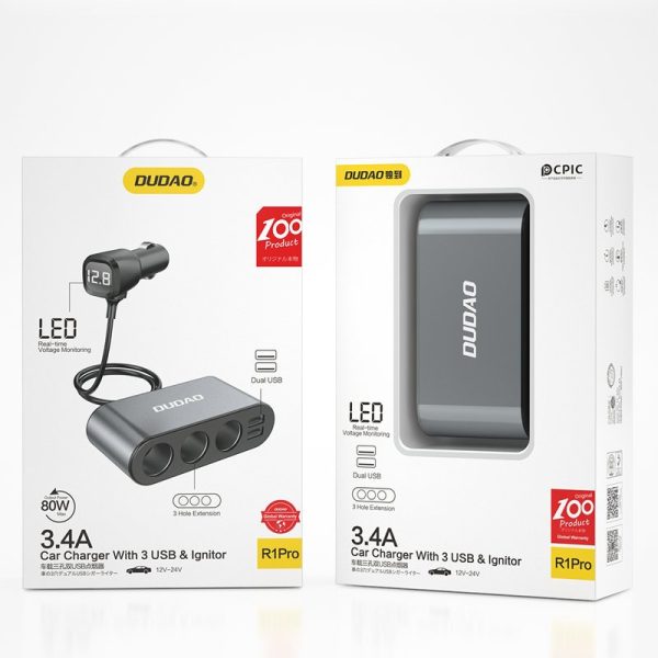 2x USB automašīnas lādētājs + 3x melns šķiltavas ligzdas sadalītājs