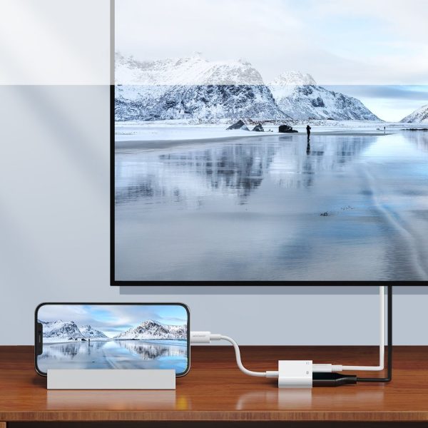 Adaptera adapteris no iPhone zibens uz HDMI FullHD + zibens balts