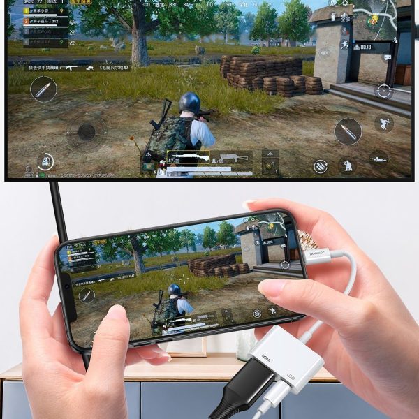 Adaptera adapteris no iPhone zibens uz HDMI FullHD + zibens balts
