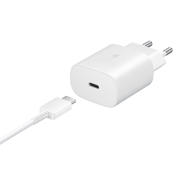 2in1 25W lādētājs + kabelis USB-C 1M balts kabelis