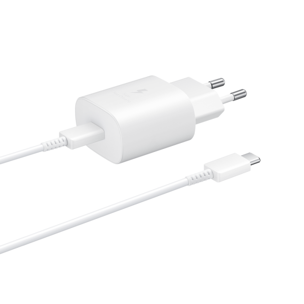 2in1 25W lādētājs + kabelis USB-C 1M balts kabelis