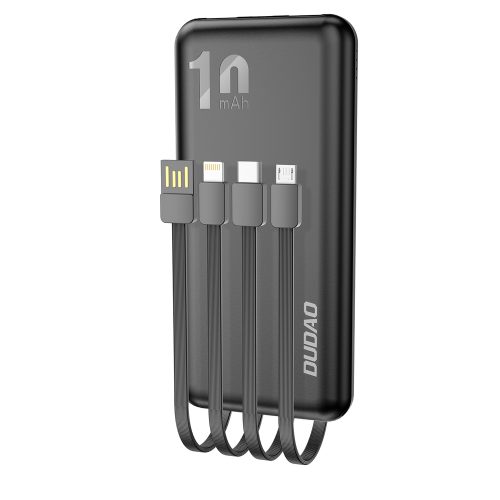 PowerBank K6Pro 1000mah Universal ar USB-C USB-C microUSB zibens melns kabelis
