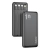 PowerBank K6Pro 1000mah Universal ar USB-C USB-C microUSB zibens melns kabelis