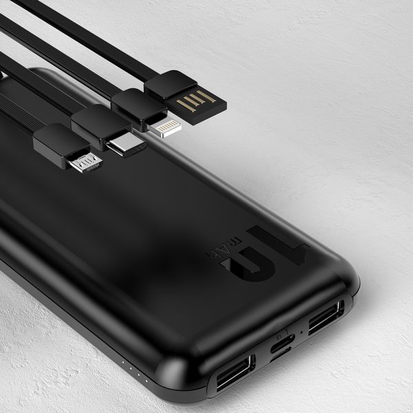 PowerBank K6Pro 1000mah Universal ar USB-C USB-C microUSB zibens melns kabelis