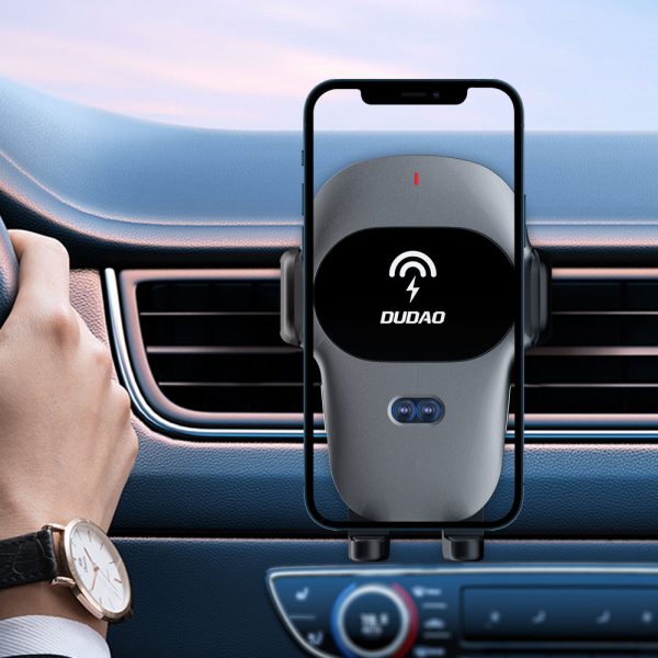 Automašīnas turētājs ar bezvadu lādētāju qi 15w pelēkā krāsā