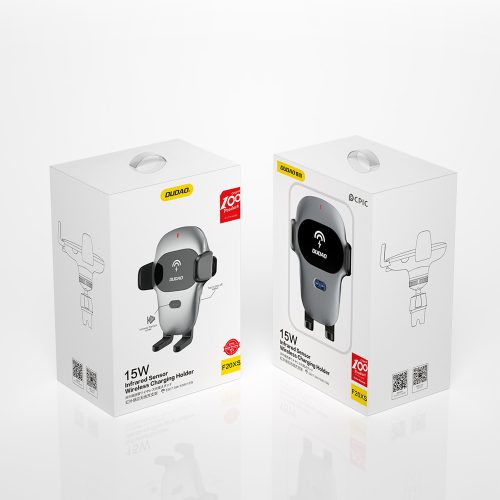 Automašīnas turētājs ar bezvadu lādētāju qi 15w pelēkā krāsā