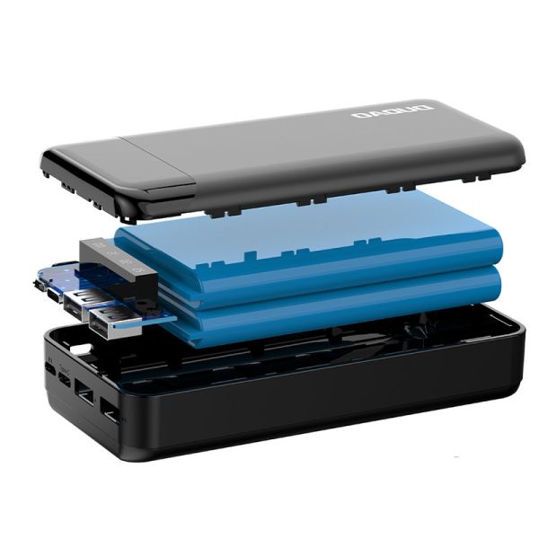 Ietilpīgs PowerBank 20 000 mAh ar 3 iebūvētiem USB-C microUSB zibens melniem kabeļiem
