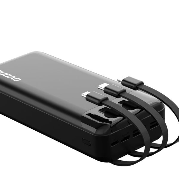 Ietilpīgs PowerBank 20 000 mAh ar 3 iebūvētiem USB-C microUSB zibens melniem kabeļiem