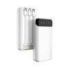 Ietilpīgs PowerBank 20 000 mAh ar 3 iebūvētiem USB-C microUSB zibens baltajiem kabeļiem