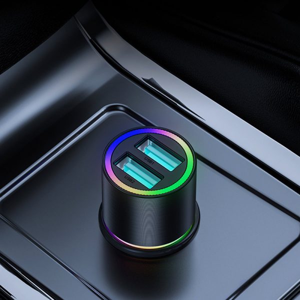 2x USB automašīnas lādētājs ar 24W fona apgaismojumu