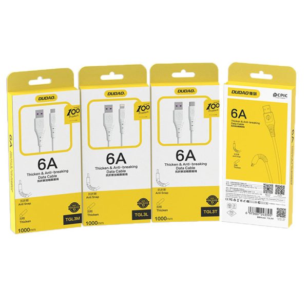 USB elastīgs kabeļa kabelis - USB -C 6A 1m balts