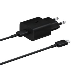 USB-C lādētājs 15W PD AFC + USB-C kabelis melns