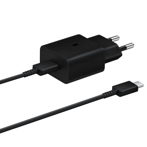 USB-C lādētājs 15W PD AFC + USB-C kabelis melns