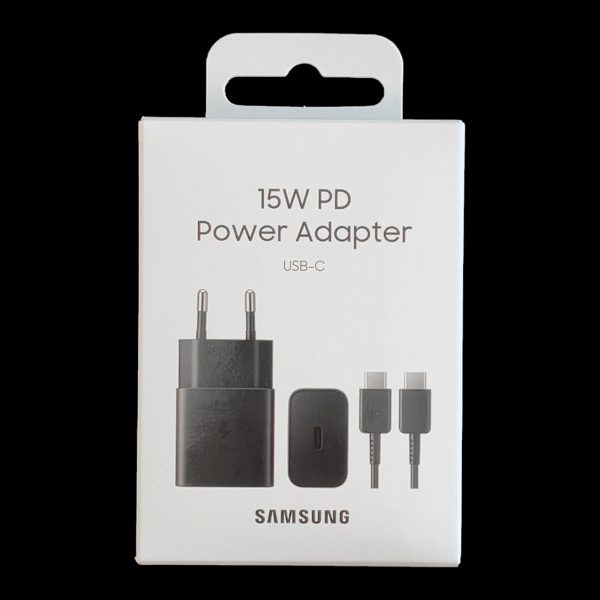 USB-C lādētājs 15W PD AFC + USB-C kabelis melns