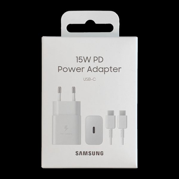 USB-C lādētājs 15W PD AFC + USB-C kabeļa baltais