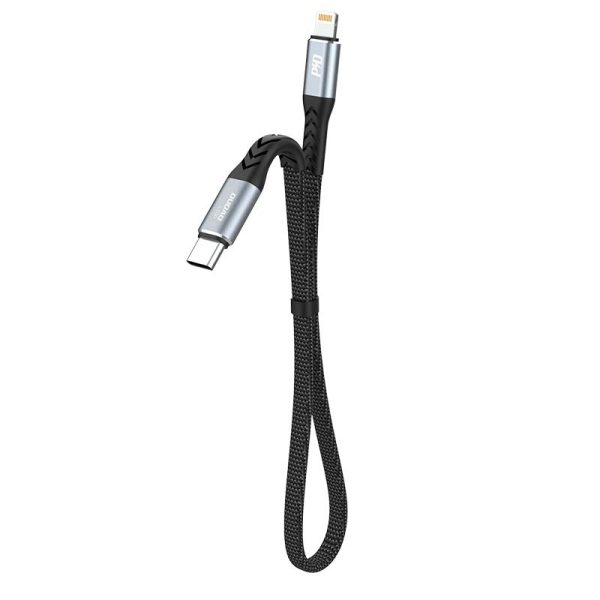Kabeļa plakans kabelis īss iPhone USB -C - Lightning L10p Pd 20W 23cm melns