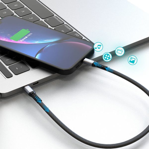Kabeļa plakans kabelis īss iPhone USB -C - Lightning L10p Pd 20W 23cm melns