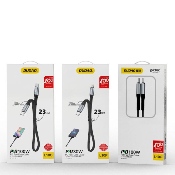 Kabeļa plakans kabelis īss iPhone USB -C - Lightning L10p Pd 20W 23cm melns