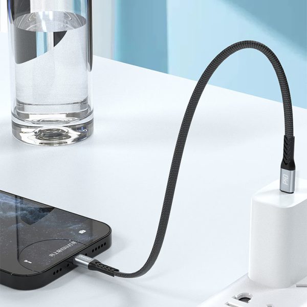 Kabeļa plakans kabelis īss iPhone USB -C - Lightning L10p Pd 20W 23cm melns
