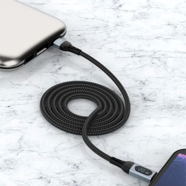 Kabelis Kabelis iPhone ātrai lādēšanai USB -C - zibens PD 20W 1m melns
