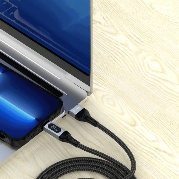 Kabelis Kabelis iPhone ātrai lādēšanai USB -C - zibens PD 20W 1m melns
