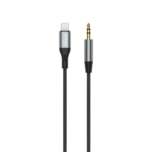 Aux Aux kabelis kokvilnas pītā iPhone zibens - mini ligzda 3,5 mm 1m pelēks