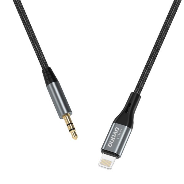 Aux Aux kabelis kokvilnas pītā iPhone zibens - mini ligzda 3,5 mm 1m pelēks