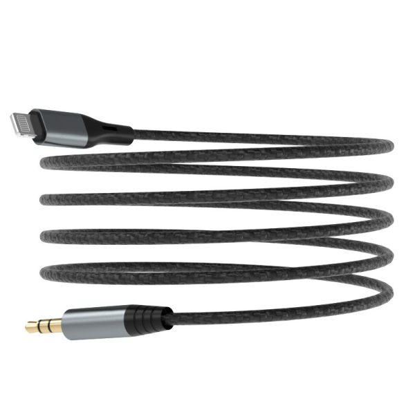 Aux Aux kabelis kokvilnas pītā iPhone zibens - mini ligzda 3,5 mm 1m pelēks