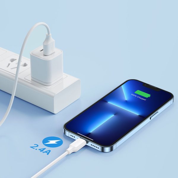 Elastīgs izturīgs USB kabelis - iPhone uzlādes un datu pārraidei 1m balts