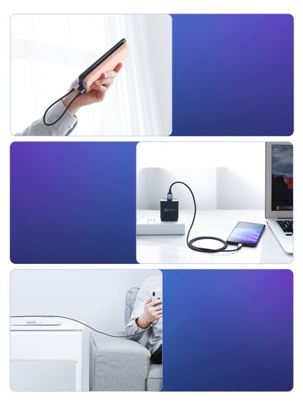 Kabeļa kabelis stiprā pītā USB pītā - USB -C QC 3.0 3A 2m pelēkā krāsā