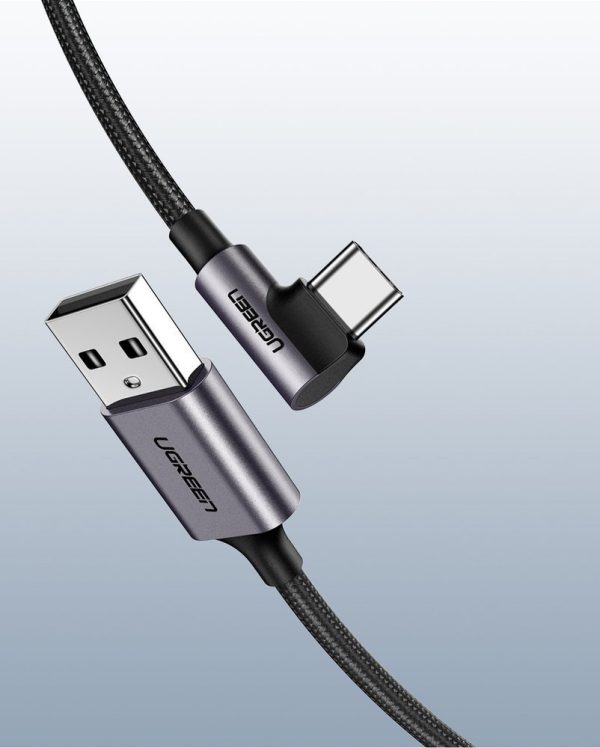 Kabeļa leņķa kabelis stiprā USB pītā - USB -C QC 3,0 3A 2m pelēkā krāsā
