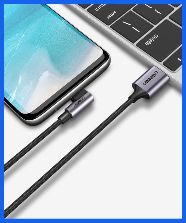 Kabeļa leņķa kabelis stiprā USB pītā - USB -C QC 3,0 3A 2m pelēkā krāsā