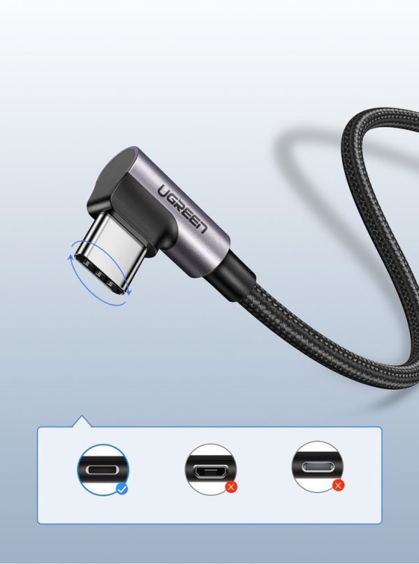 Kabeļa leņķa kabelis stiprā USB pītā - USB -C QC 3,0 3A 2m pelēkā krāsā