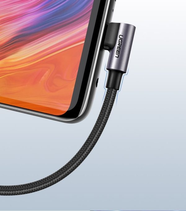 Kabeļa leņķa kabelis stiprā USB pītā - USB -C QC 3,0 3A 2m pelēkā krāsā