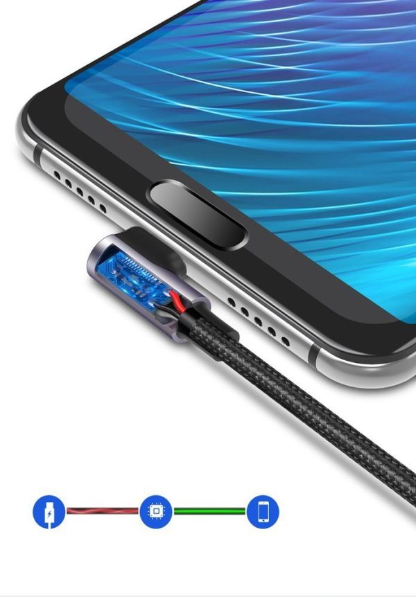 Kabeļa leņķa kabelis stiprā USB pītā - USB -C QC 3,0 3A 2m pelēkā krāsā