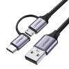 2in1 kabeļa kabelis spēcīgā pinuma USB - Microusb + USB -C 1M 2