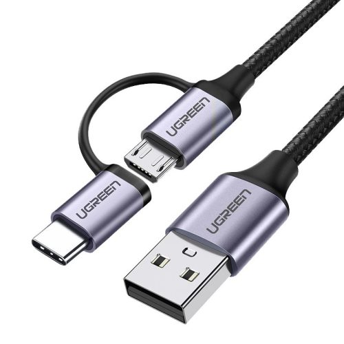 2in1 kabeļa kabelis spēcīgā pinuma USB - Microusb + USB -C 1M 2