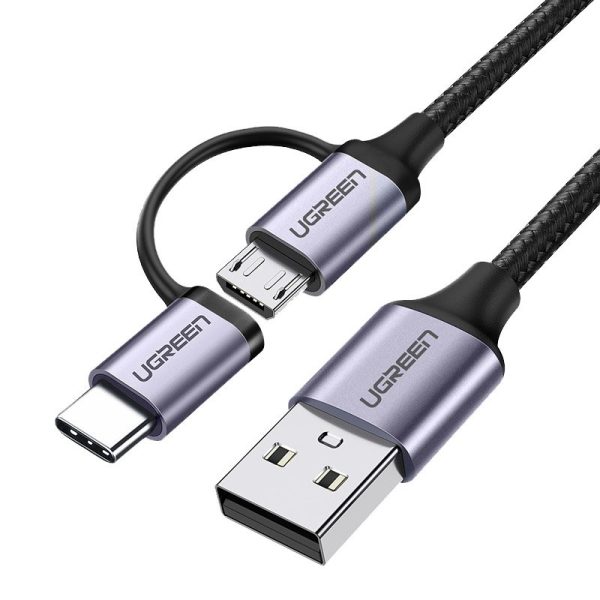 2in1 kabeļa kabelis spēcīgā pinuma USB - Microusb + USB -C 1M 2