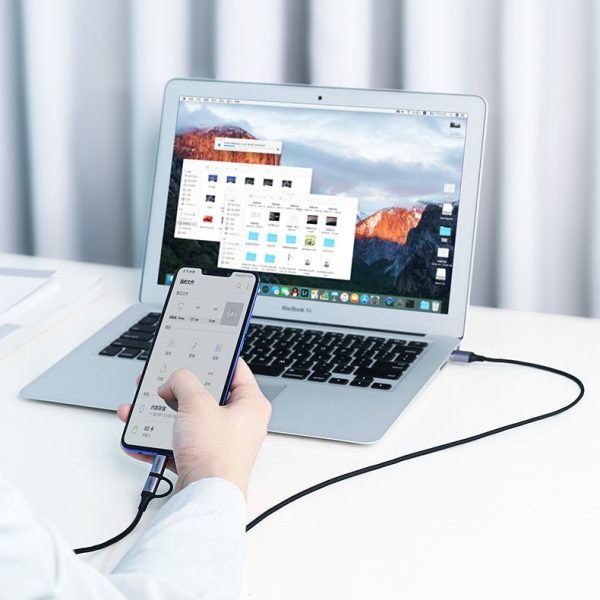 2in1 kabeļa kabelis spēcīgā pinuma USB - Microusb + USB -C 1M 2,4a melns