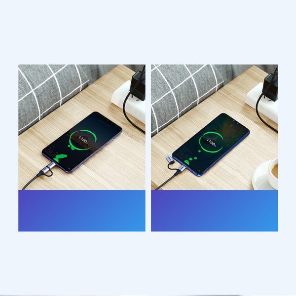 2in1 kabeļa kabelis spēcīgā pinuma USB - Microusb + USB -C 1M 2,4a melns