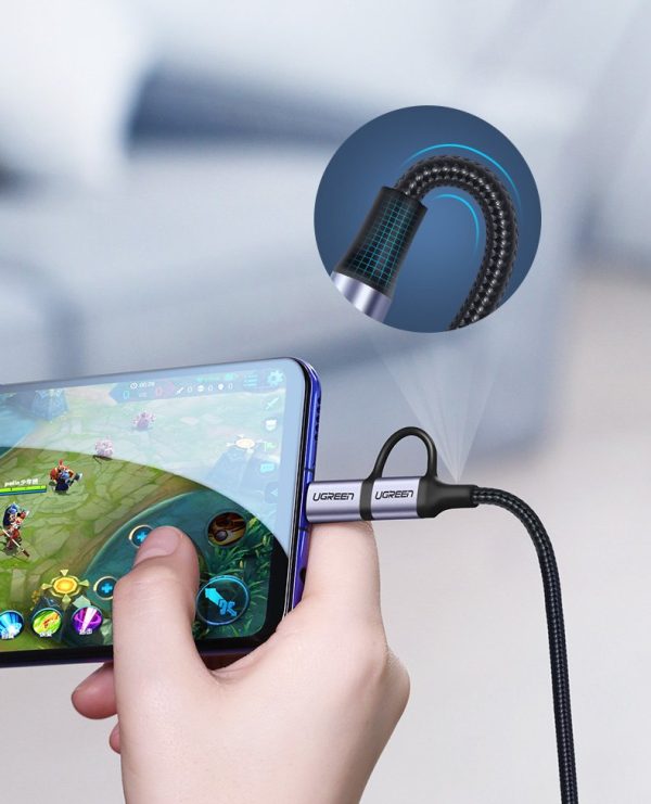 2in1 kabeļa kabelis spēcīgā pinuma USB - Microusb + USB -C 1M 2,4a melns