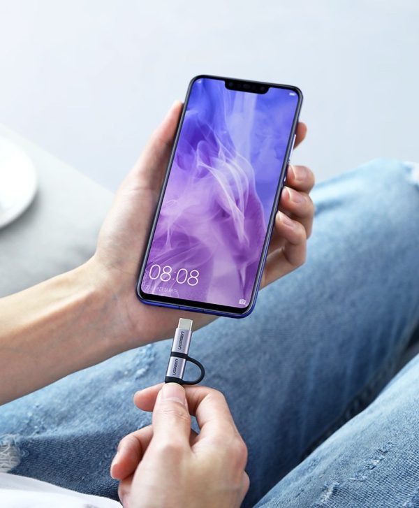 2in1 kabeļa kabelis spēcīgā pinuma USB - Microusb + USB -C 1M 2,4a melns