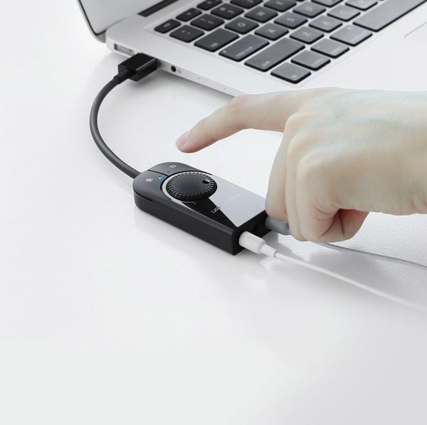 Ārējās skaņas kartes USB adapteris - 3,5 mm mini ligzda ar skaļuma kontroli 15 cm melnu