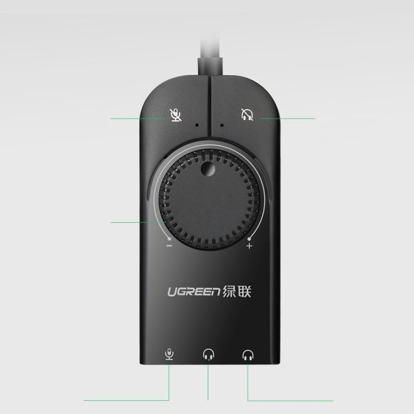 Ārējās skaņas kartes USB adapteris - 3,5 mm mini ligzda ar skaļuma kontroli 15 cm melnu