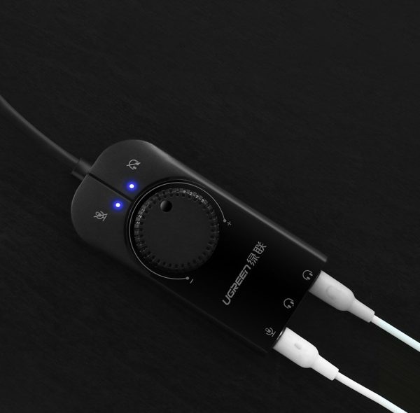 Ārējās skaņas kartes USB adapteris - 3,5 mm mini ligzda ar skaļuma kontroli 15 cm melnu