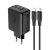 2in1 2x USB-C USB 65W tīkla lādētājs + USB-C kabelis melns