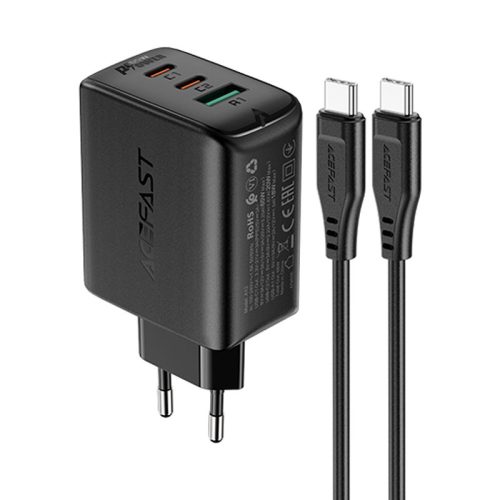 2in1 2x USB-C USB 65W tīkla lādētājs + USB-C kabelis melns