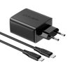 2in1 2x USB-C USB 65W tīkla lādētājs + USB-C kabelis melns